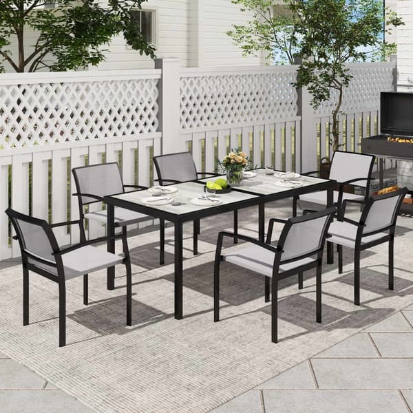 Rootz 7 Piece Eating Set - Garden Dining Set - Outdoor Furniture - Stapelbar & lätt att rengöra - Stålram - Tabell 180x87x72cm, stolar 55.5x59x80cm, g