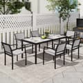 Miniatyrbild 2 av 11: Rootz 7 Piece Eating Set - Garden Dining Set - Outdoor Furniture - Stapelbar & lätt att rengöra - Stålram - Tabell 180x87x72cm, stolar 55.5x59x80cm, g