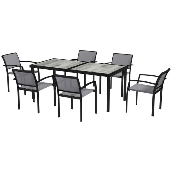 Rootz 7 Piece Eating Set - Garden Dining Set - Outdoor Furniture - Stapelbar & lätt att rengöra - Stålram - Tabell 180x87x72cm, stolar 55.5x59x80cm, g