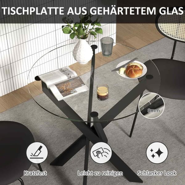 Rootz Modern Glass Egg Table - Matbord - Köksbordet - Skrapbeständigt - 70 cm diameter x 75 cm höjd