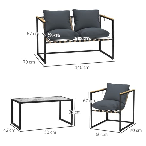 Rootz 4 -delad trädgårdsmöbler set - utomhusutrymme - balkongmöbler - vadderad komfort - 114 cm x 70 cm x 67 cm