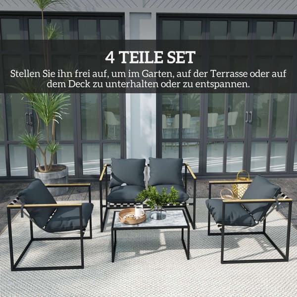 Rootz 4 -delad trädgårdsmöbler set - utomhusutrymme - balkongmöbler - vadderad komfort - 114 cm x 70 cm x 67 cm