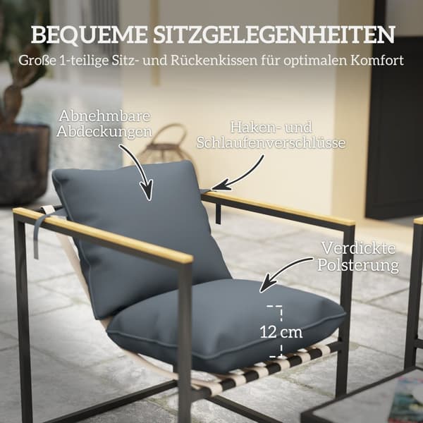 Rootz 4 -delad trädgårdsmöbler set - utomhusutrymme - balkongmöbler - vadderad komfort - 114 cm x 70 cm x 67 cm