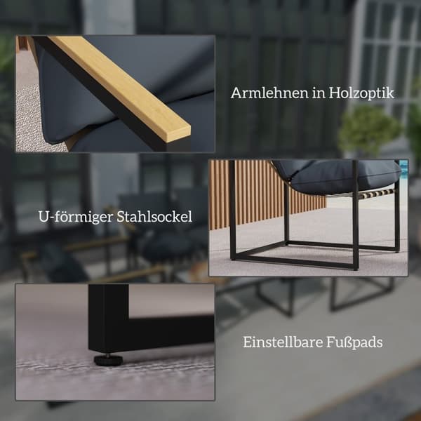 Rootz 4 -delad trädgårdsmöbler set - utomhusutrymme - balkongmöbler - vadderad komfort - 114 cm x 70 cm x 67 cm