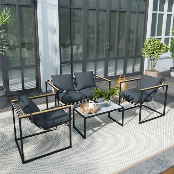 Rootz 4 -delad trädgårdsmöbler set - utomhusutrymme - balkongmöbler - vadderad komfort - 114 cm x 70 cm x 67 cm