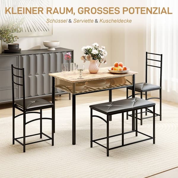 Rootz 4 -delad matsal - Space Saving Möbler - Compact Dining Set - Komfort sittplatser - 100 cm x 60 cm x 74,5 cm bord
