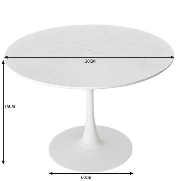 Rootz Modern Round Dining Table - White Masonation Table - Metal Frame Dining Tables - Hållbart och snyggt - 120 cm x 120 cm x 75 cm