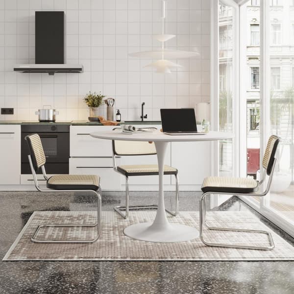 Rootz Modern Round Dining Table - White Masonation Table - Metal Frame Dining Tables - Hållbart och snyggt - 120 cm x 120 cm x 75 cm