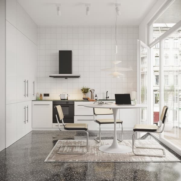 Rootz Modern Round Dining Table - White Masonation Table - Metal Frame Dining Tables - Hållbart och snyggt - 120 cm x 120 cm x 75 cm