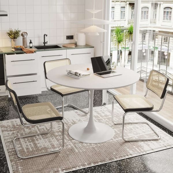 Rootz Modern Round Dining Table - White Masonation Table - Metal Frame Dining Tables - Hållbart och snyggt - 120 cm x 120 cm x 75 cm