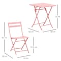 Miniatyrbild 3 av 6: Rootz Foldbar 3 -delad trädgårdsuppsättning - bistromöbler - utomhusmiddag - pulverbelagd metall - 60x60x71cm bord och 2 stolar - rosa