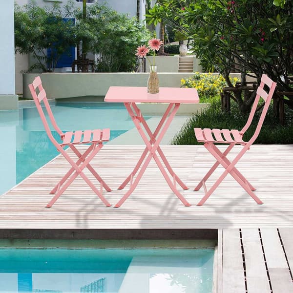 Rootz Foldbar 3 -delad trädgårdsuppsättning - bistromöbler - utomhusmiddag - pulverbelagd metall - 60x60x71cm bord och 2 stolar - rosa
