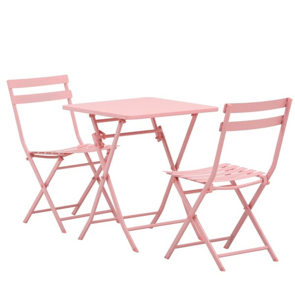 Rootz Foldbar 3 -delad trädgårdsuppsättning - bistromöbler - utomhusmiddag - pulverbelagd metall - 60x60x71cm bord och 2 stolar - rosa