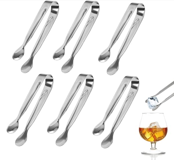Set med 6 sockertänger, istänger, godistänger, sockertänger, salladstänger, konditortänger i rostfritt stål.