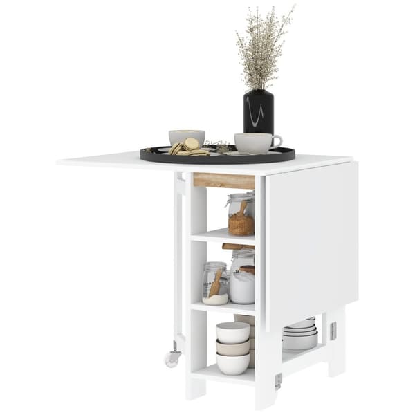 Rootz Foldbart køkkenbord - Spisning - Rumbesparende - 3 hylder - Moderne design - 120 cm x 60 cm x 75 cm - Hvid
