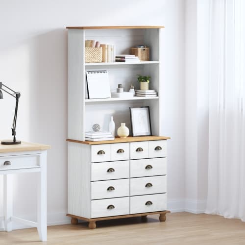 Hutch “ASKIM” Vit 91x40x183 cm Massivt Trä Pine
