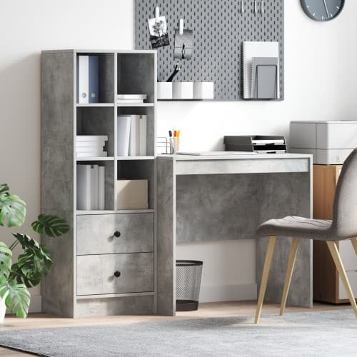 Skrivbord med Förvaring Betonggrå Konstruerat Trä