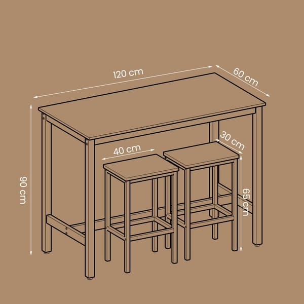 Bartafel - Industrielt look - med 2 barstole