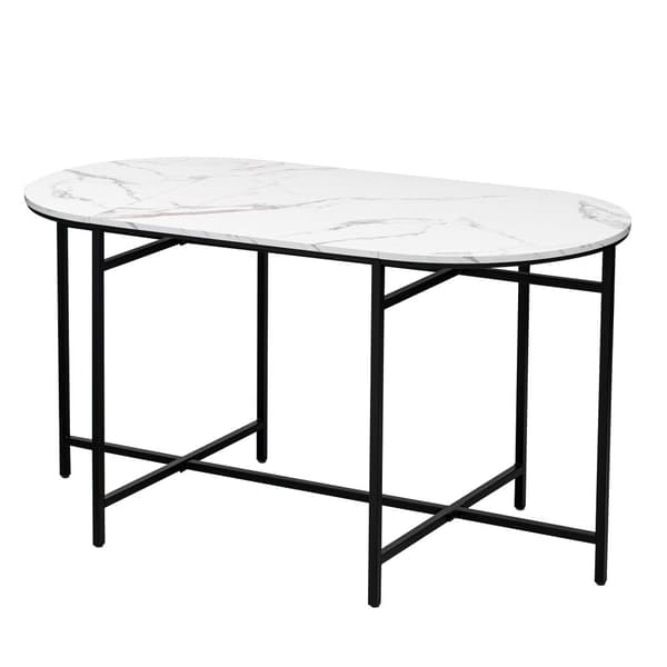 Matgrupp med bord och 6 pallar – Modernt köksbordset i vit och svart med stålram, 1 bord (140×70×76 cm), 4 små och 2 stora pallar