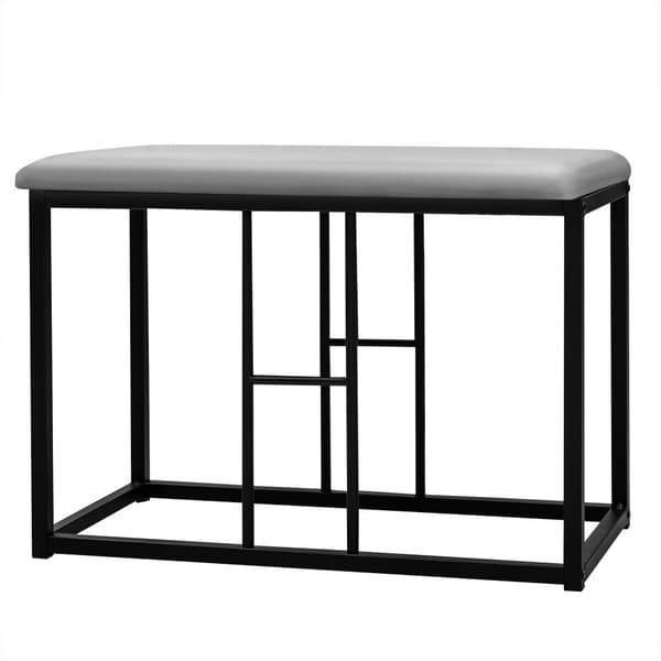 Matgrupp med bord och 6 pallar – Modernt köksbordset i vit och svart med stålram, 1 bord (140×70×76 cm), 4 små och 2 stora pallar