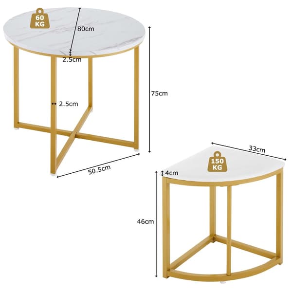 Matbord och 4 stolar - MDF-skiva, guldpläterad järnram och vita sammetsdynor - vit och guld