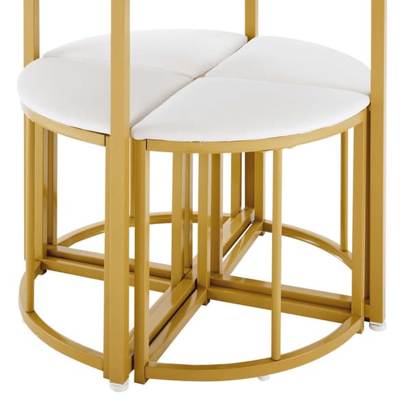 Matbord och 4 stolar - MDF-skiva, guldpläterad järnram och vita sammetsdynor - vit och guld