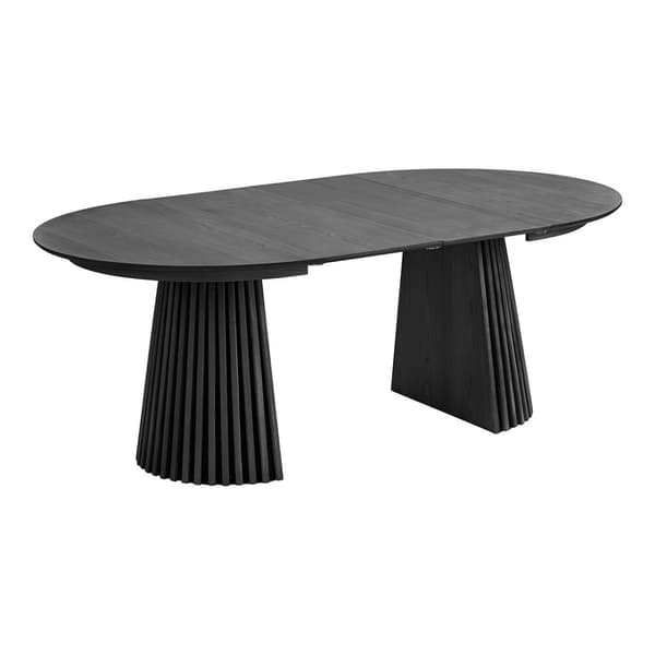Tokyo spisegrupper spisebord inkl. 2 ileggsplater Ø120x120-160-200 cm sort og 6 stoler bouclé hvit.