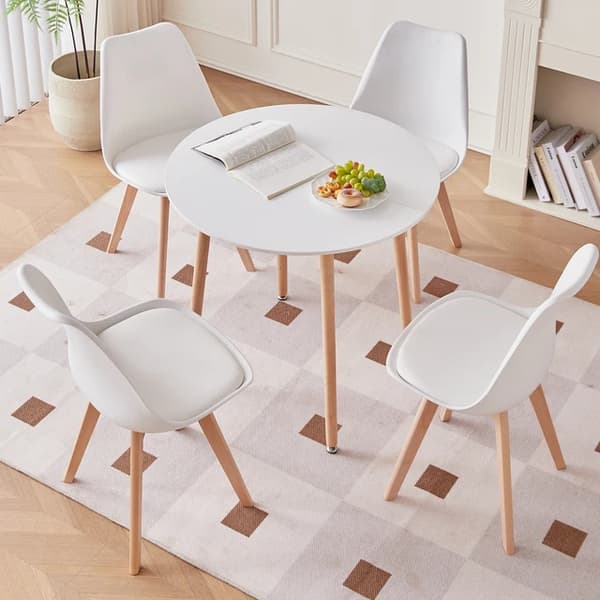 Matbord Set, Rund Design, PU Kudde, Vita matgrupper