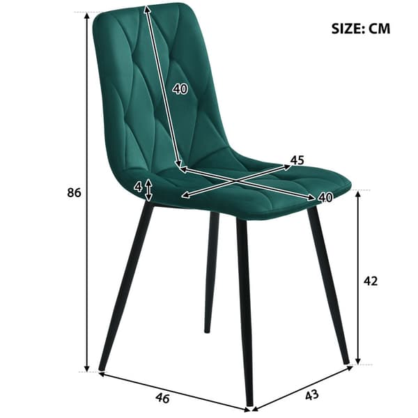 Modernt kök matbord och stolset, 5 stycken, runt matbord, svarta metallben, 4 gröna ergonomiska stolar