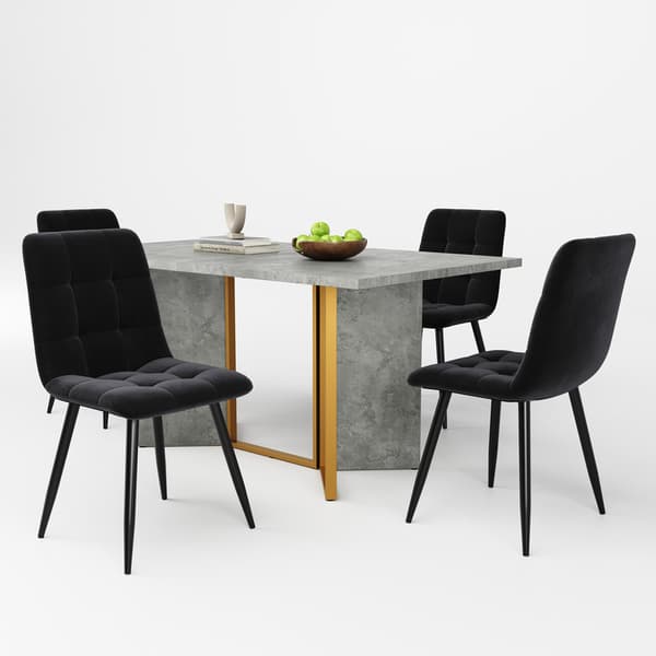 Modernt kök matbord och stolar set, 5 stycken, cementfärgat matbord med 4 svarta matstolar för matsal