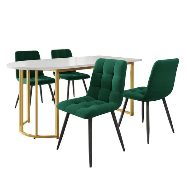 Mörkgrönt kök matbord och stolar set, matbord med 4 stolar, marmor mönster köksbord, järnben matbord och stolar