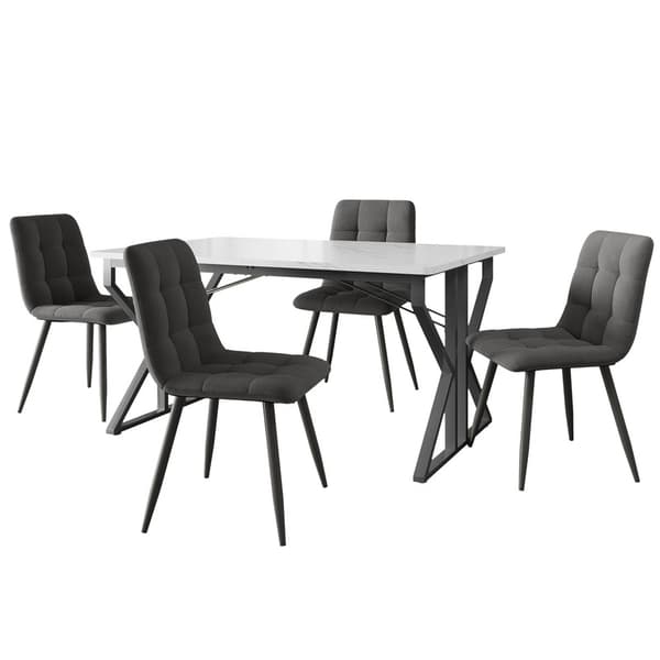 Köksbordsset, Matbord 4 stolar set, Marmor mönster bord, Svart järnben matbord, Grå matstolar