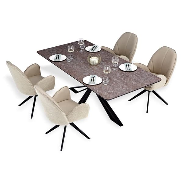 Matsalsbord Set, 200x100 cm, Brun Svart, Beige