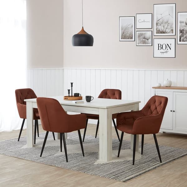 Matbord med Stolar, 160x90 cm, Brun och Vit