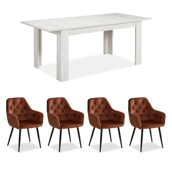 Matbord med Stolar, 160x90 cm, Brun och Vit