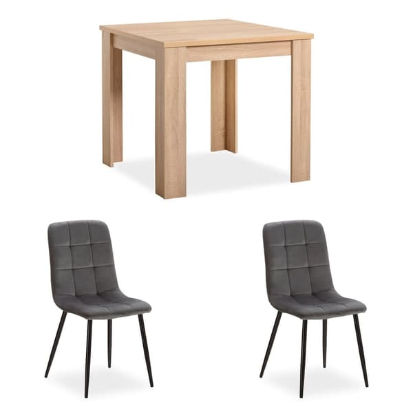 Matbord och stolar set, Sonoma Ek, 80x80 cm, Grå och Svart
