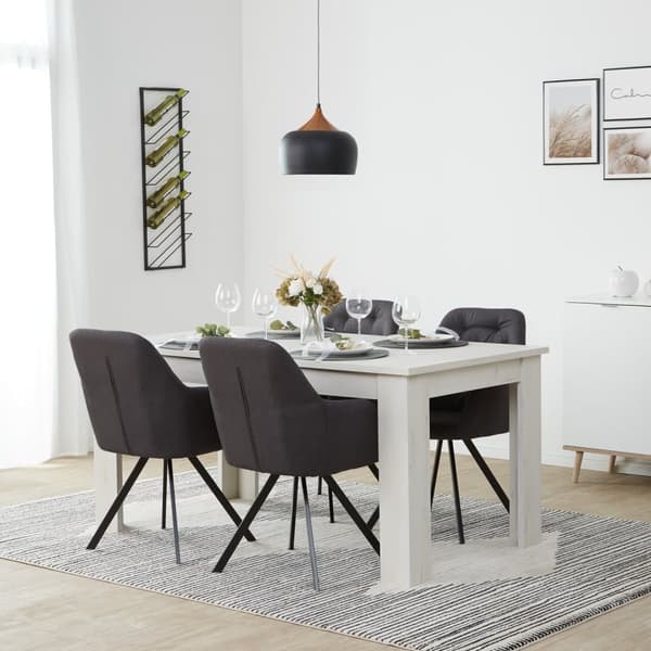Matsalsbord Set, 160x90 cm, Vit och Antracit