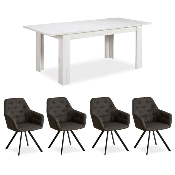 Matsalsbord Set, 160x90 cm, Vit och Antracit
