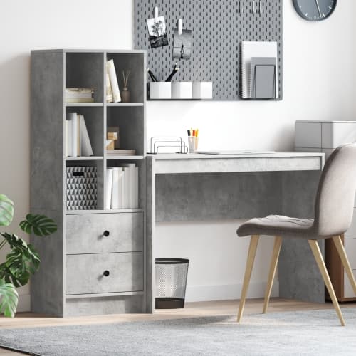 skrivbord med förvaring Betonggrå konstruerat trä