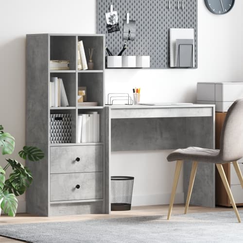 skrivbord med förvaring betonggrå konstruerat trä