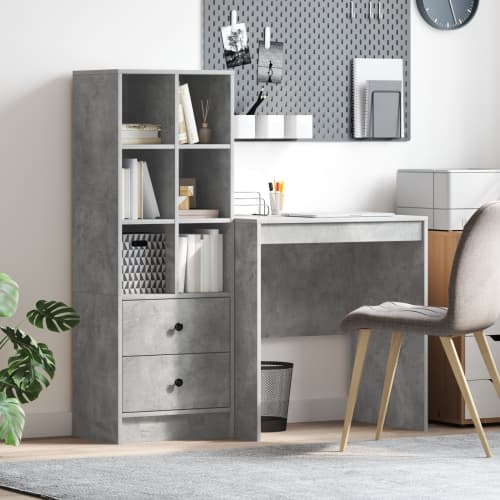 Skrivbord med förvaring Betonggrå Konstruerat trä