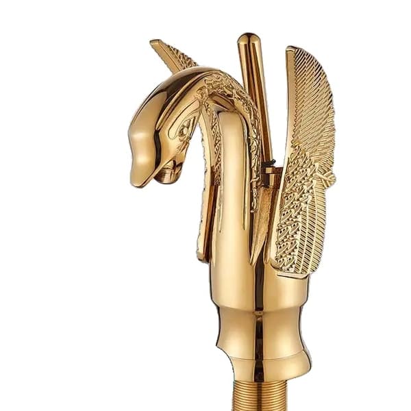 Badeværelsesblanderhane, svaneformet design, varm koldvandskontrol, guld B