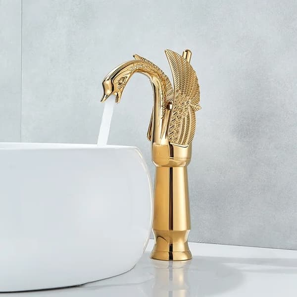 Lyxig svan kran, mässingskonstruktion, kall- och varmvattenblandare, Guld Polish