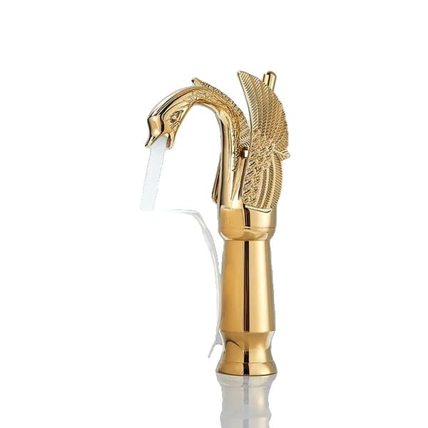Lyxig svan kran, mässingskonstruktion, kall- och varmvattenblandare, Guld Polish