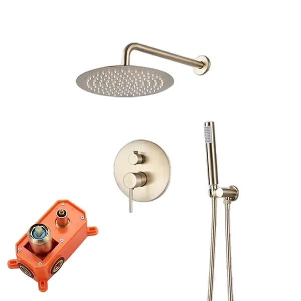 Brusearmatur, børstet guld finish, regnbruser hoved, 3-vejs 12 tommer 2-Ways 12 inch