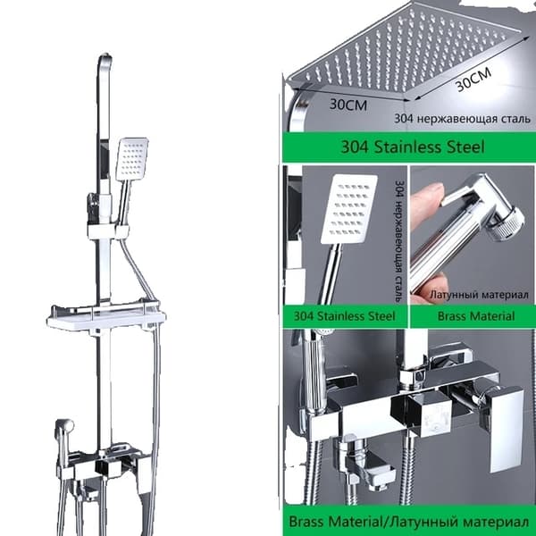 Brusearmaturer, Sort/Chrome Finish, Regnbruse System, Sort-4Veje-10tommer A Chrome-4Ways-12inchA