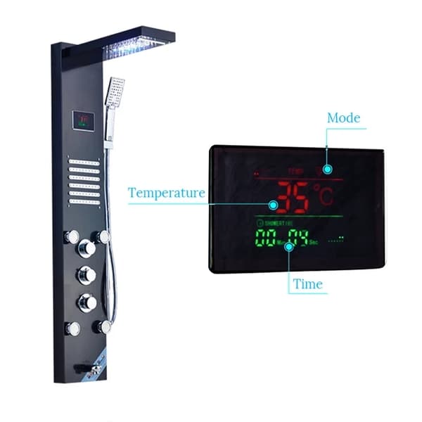 Brusepanel, Vandfaldsdesign, Massagesystem, Sort
