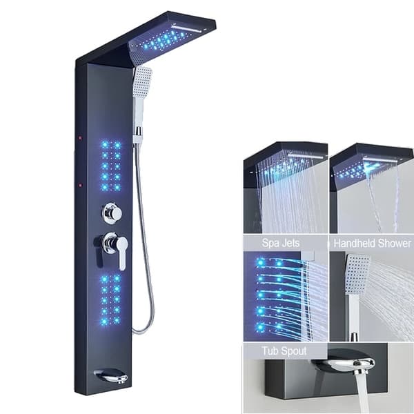 Brusepanel, LED Vandfaldsdesign, SPA Massagestråler, 8029 Sort