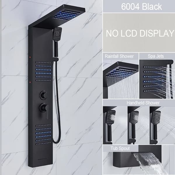 Brusepanel, LED Vandfaldsdesign, SPA Massagestråler, 8029 Sort