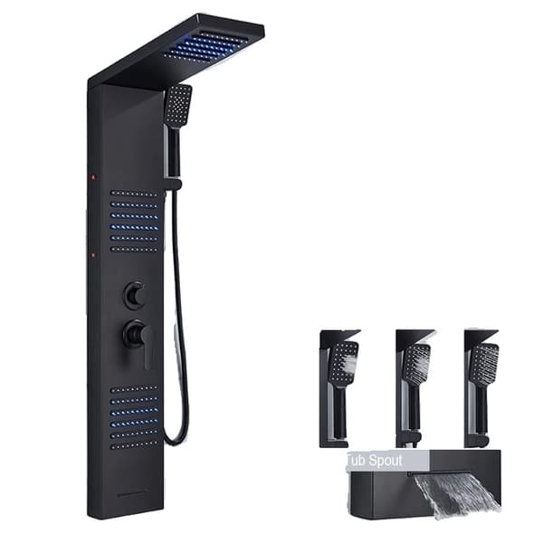 Brusepanel, LED Vandfaldsdesign, SPA Massagestråler, 8029 Sort